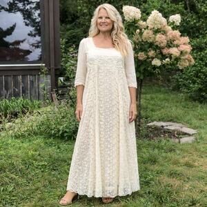 April Cornell Bliss Nighty Dress Size L Ecru Boho Bridal Cottagecore Wedding